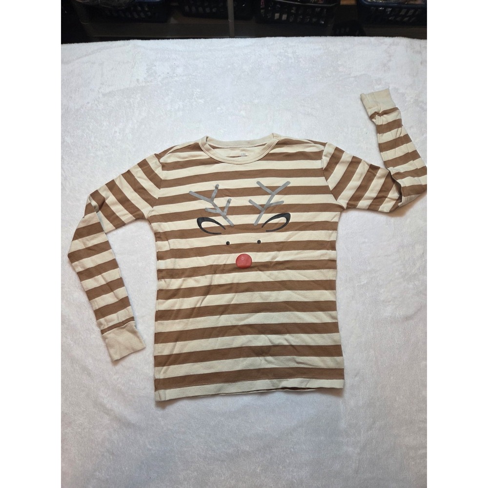 204 GAP Kids Reindeer Christmas Top Size 12 Brown Striped Organic‎ Cotton